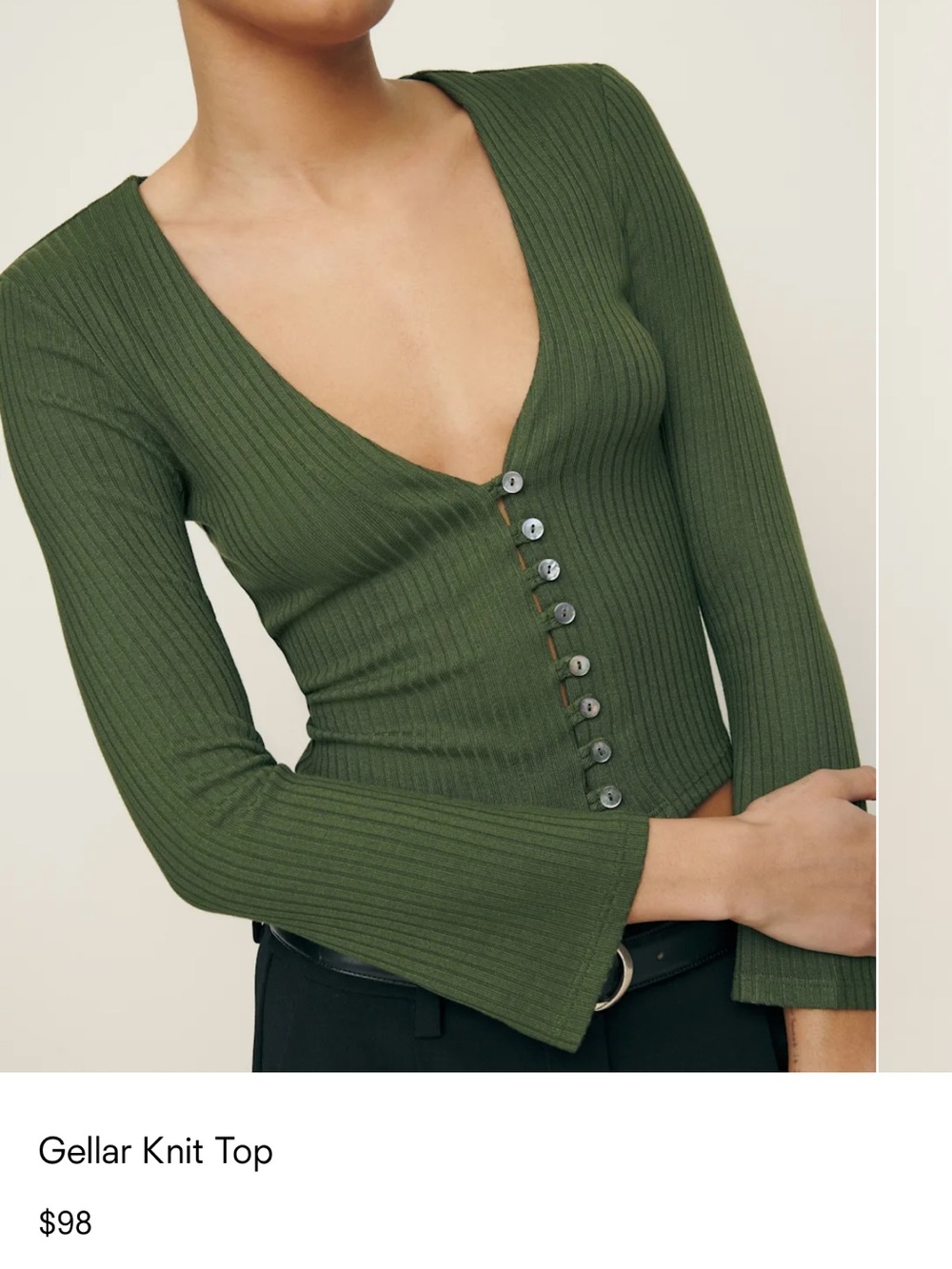 Reformation Gellar Knit Top Green - Size M